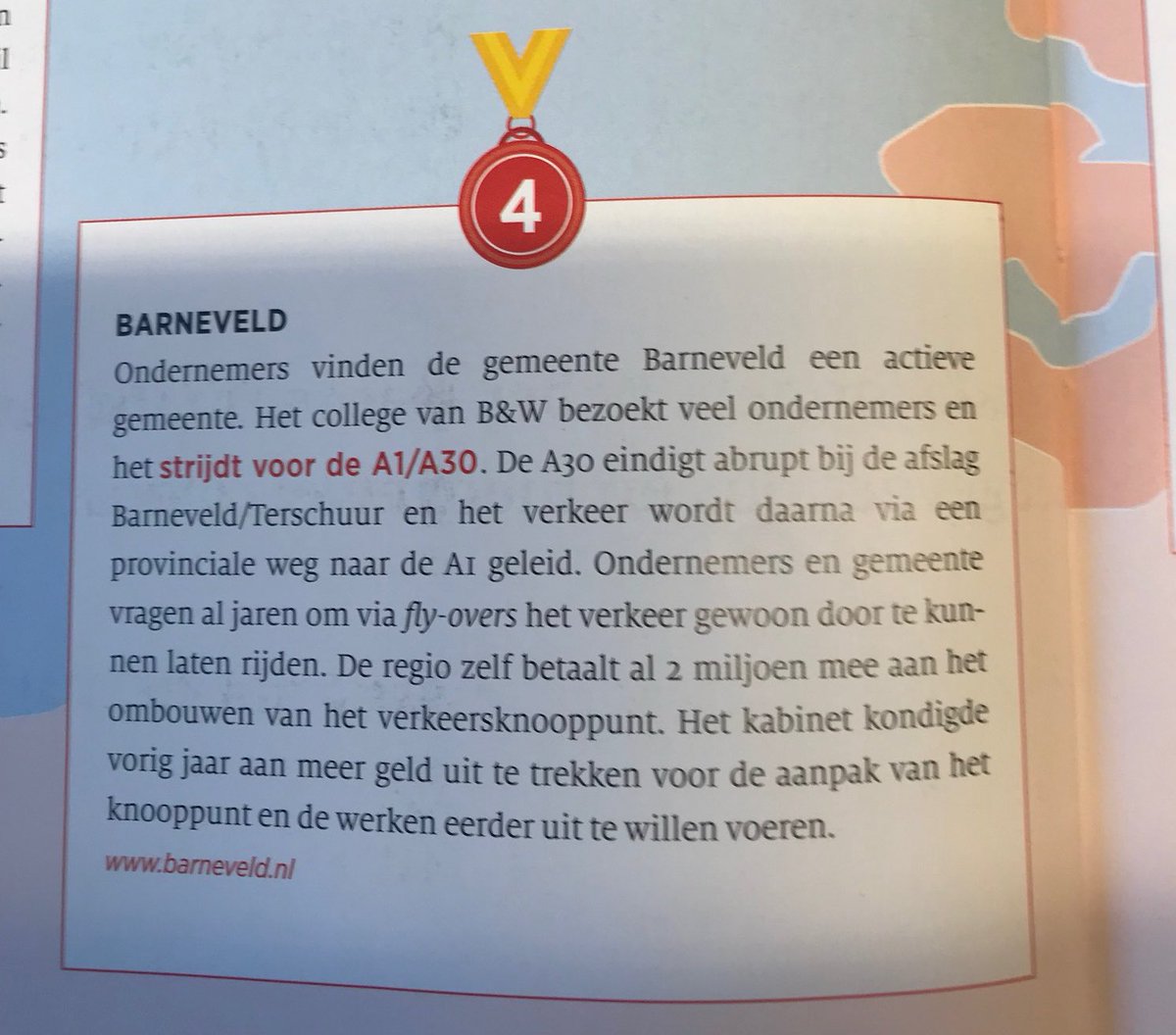 In @OpiniebladForum van VNO-NCW staat Barneveld op plek 4 met haar ondernemersvriendelijkbeleid. Mooi compliment voor SGP/CU/CDA/VVD coalitie in aanloop naar gemeenteraadsverkiezing.
Door onze goede samenwerking, gemeentelijk en landelijk, wordt bijv. knooppunt A1/A30 aangepakt.