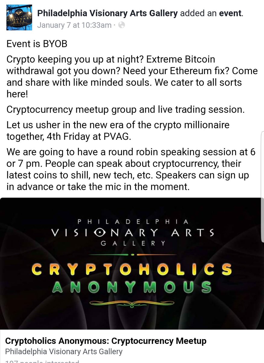 WildchildSings's tweet photo. Philadelphia , Pennsylvania
Philadelphia Visionary Arts
Cryptoholics Anonymous has bitcoin meetup groups for anyone wanting to learn or just hang out with like minded peeps ! ❤
#litecoin
#paywithlitecoin
#amazingArt
#beautifuljeweley
#bitcoingroups
https://t.co/BeE6pHCJAN https://t.co/whovBMvRDB