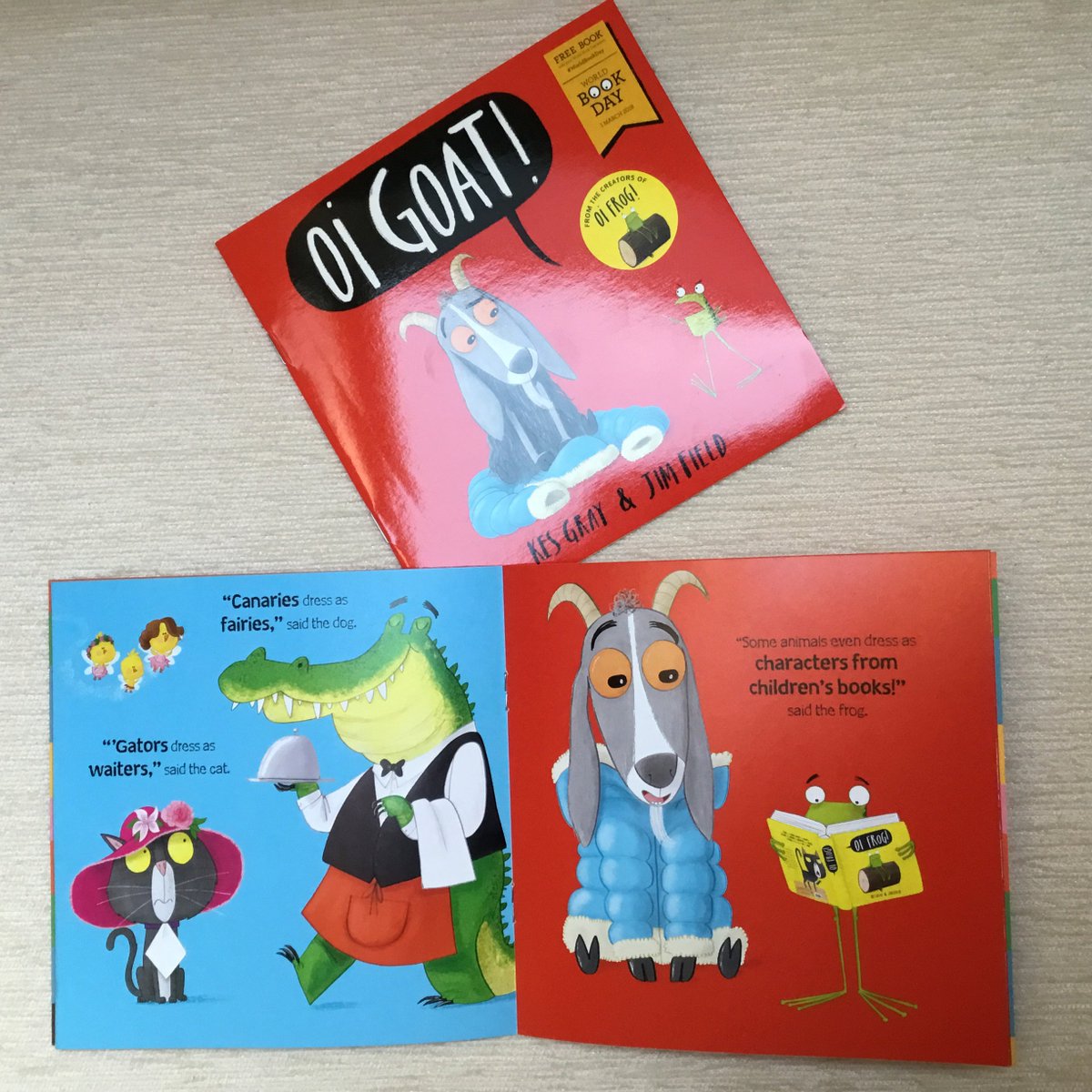 Yay! The postman just delivered my copies of Oi Goat created by the wonderful @_JimField and #KesGray for #WorldBookDay2018  The best £1 you'll ever spend, go buy!... just look at those canaries!!😍😅