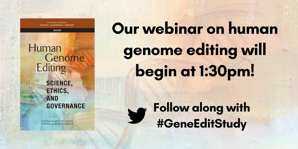 theNASciences's tweet photo. Starting in 15 minutes! Webinar on the latest developments and advancements in human genome editing, especially regarding somatic cell interventions: https://t.co/obmQR60sFk Join the conversation by using #GeneEditStudy https://t.co/QUlyTD8cFw