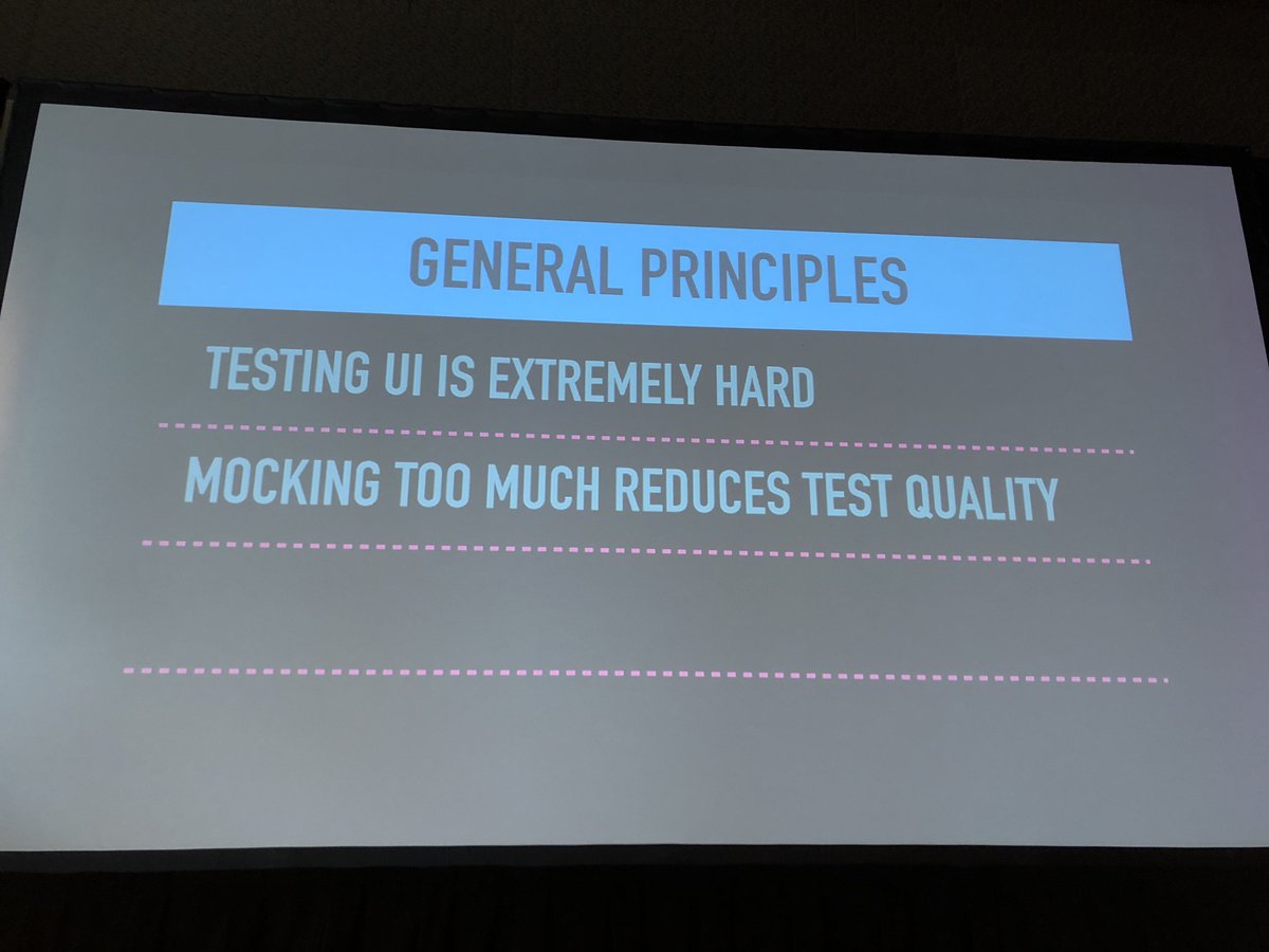 searls's tweet image. Uh oh, my #assertjs talk is still about why you should mock 100% of your dependencies in unit tests, but the second speaker just told us too much mocking reduces quality 😬