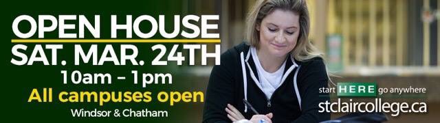 Mark your calendar for our OPEN HOUSE - March 24th! College-wide open house allows you to explore programs and careers. Talk to faculty, tour the campus, check out services for students and much more! Chance to #WIN #PRIZES too! stclaircollege.ca/openhouse