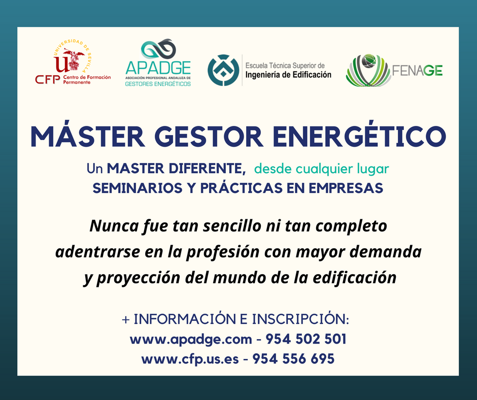 FENAGE_GE's tweet photo. Gracias al MÁSTER DE GESTOR ENERGÉTICO nunca fue tan sencillo ni tan completo adentrarse en la profesión con mayor demanda y proyección del mundo de la edificación. Apróvechate de ésta gran oportunidad que te ofrece @unisevilla  y APADGE. + INFO AQUÍ => https://t.co/ANv09jYTnc https://t.co/2yZyUxZRyf