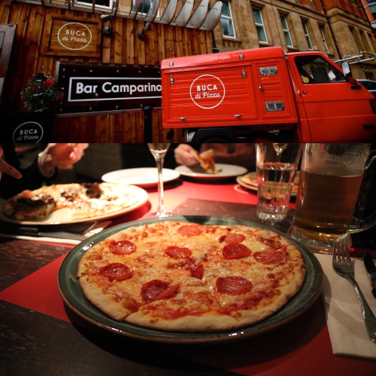 DebDoesDigital's tweet photo. What’s better than #Pizza and #Beer during #LeedsRestaurantWeek ? 
Trick question - nothing! @bucadipizza @eat_leeds 🍺🍕 https://t.co/La6UWZEQq6
