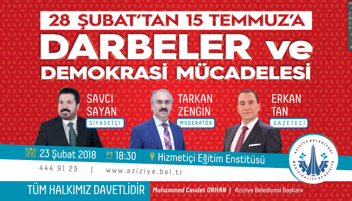 muhammedcevdet's tweet photo. 28 Şubat'tan  15 Temmuz'a Darbeler ve Demokrasi Mücadelesi Konulu Panelimize Tüm Halkımız Davetlidir.
@SavciSayan @ERKANTAN__ @TarkanZengin https://t.co/k5eoKKHvFl