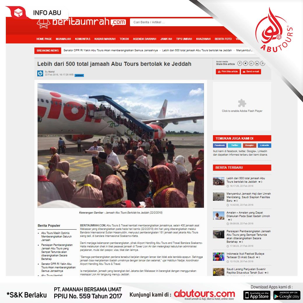 Lebih dari 500 total jamaah Abu Tours bertolak ke Jeddah 
Baca selengkapnya di sini : beritaumrah.com/berita-lebih-d…

Kami Percaya InsyaAllah #Semuabisaumroh, Karena Umroh Bersama kami #LebihDariSekedarNikmatnyaIbadah

#umrah #umroh #haji #umroh2018 #umrah2018 #haji2018 #hajiindonesia