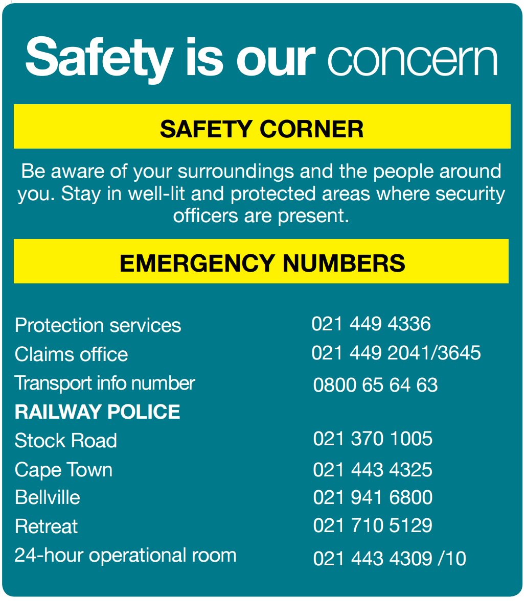 Metrorail W/Cape on Twitter "BeTrainSmart Important emergency numbers