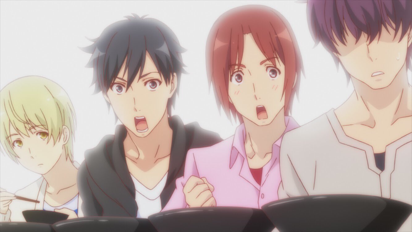 Tvアニメ ラーメン大好き小泉さん 公式 豪華男子メンバーは画像の左から金髪様の小林 福山潤さん 悠 のお兄様の大澤修 中村悠一さん リア充の中谷 江口拓也さん 前髪の方の高木 竹内良太さん でお送り致しました やったね Ramen Anime 中村