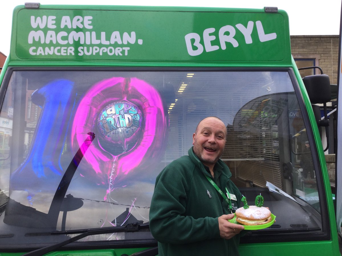 Meet Beryl and Geoff!
(Beryl is the Macmillan bus. Geoff is the friendly colleague holding the cake)