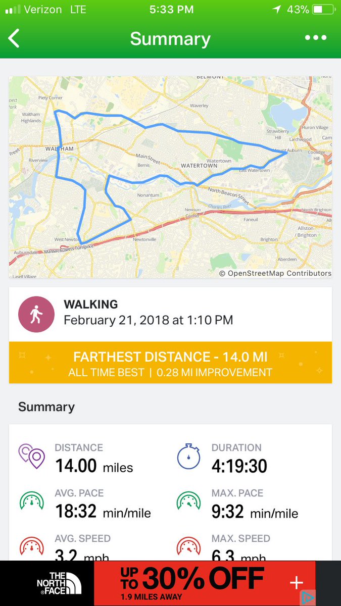 JDM83190's tweet photo. Walked 14 miles yesterday. The trail looks like the patriots logo. #Endomondo #Patriots https://t.co/B7ttH96j0M