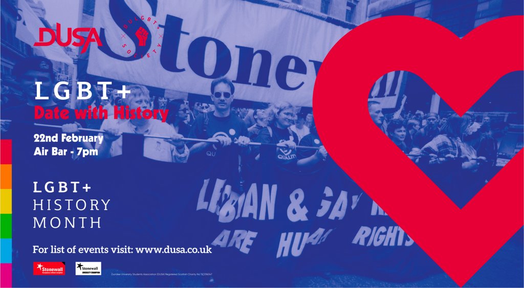 dusaexec's tweet image. To celebrate the end of History Month, it's time for the DULGBT+ Soc annual Date With History party! Come along dressed as a figure from LGBT+ history (real or fictional, recent or ancient), for a night of dancing, boozing and LIVE burlesque performances!
uod.ac.uk/2FkVlD4