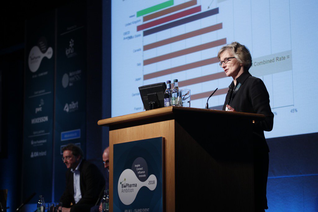 PwCIreland's tweet photo. Pharma Life Sciences Leader, @jean_e_delaney, discussing the changing tax environment for manufacturing investment at today's #BioAmbition18 https://t.co/J0FyaRDpx1