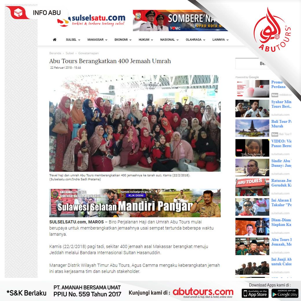 Abu Tours Berangkatkan 400 Jemaah Umrah

Baca selengkapnya di sini : sulselsatu.com/2018/02/22/sul…

Kami Percaya InsyaAllah #Semuabisaumroh, Karena Umroh Bersama kami #LebihDariSekedarNikmatnyaIbadah

#umrah #umroh #haji #umroh2018 #umrah2018 #haji2018 #hajiindonesia #abutours