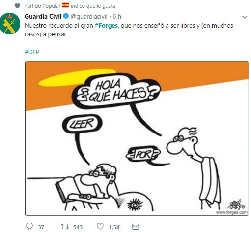 marinaisun's tweet image. 📰 ¿Qué viñeta han elegido los políticos e instituciones para despedirse de #Forges sin perder su propio mensaje y relato? #compol #compolin