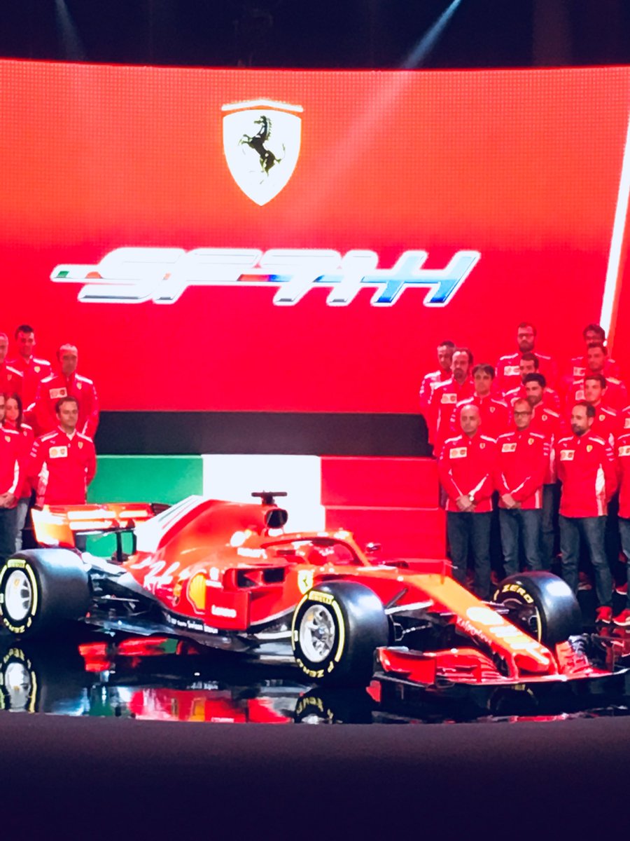 rsowood's tweet photo. First sighting of the new @ScuderiaFerrari 2018 SF71H car - been given a rare seat at the Maranello unveil, longer wheelbase like Mercedes &amp; colour scheme entirely red with the removal of the white Santander sponsorship #SF71H #CNNTheCircuit https://t.co/I7ATu0jmPp