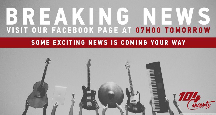 Expect a big announcement! Tune in to <a href="/Tygerberg104fm/">Radio Tygerberg 104FM</a> or <a href="/GrootFM/">GROOTfm 90.5</a>! #BreakingNews #livemusic