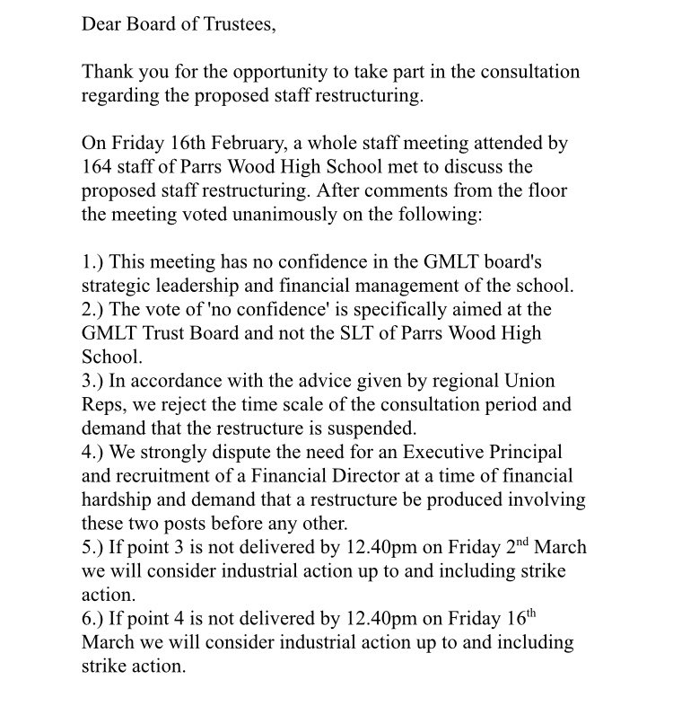 @AndyBurnhamGM @PeoplesMomentum Announcing restructuring and potential redundancies at the same time as appointing more Trust level directors at £81k-£89k is indefensible. Please RT #saveourschools #SchoolCuts