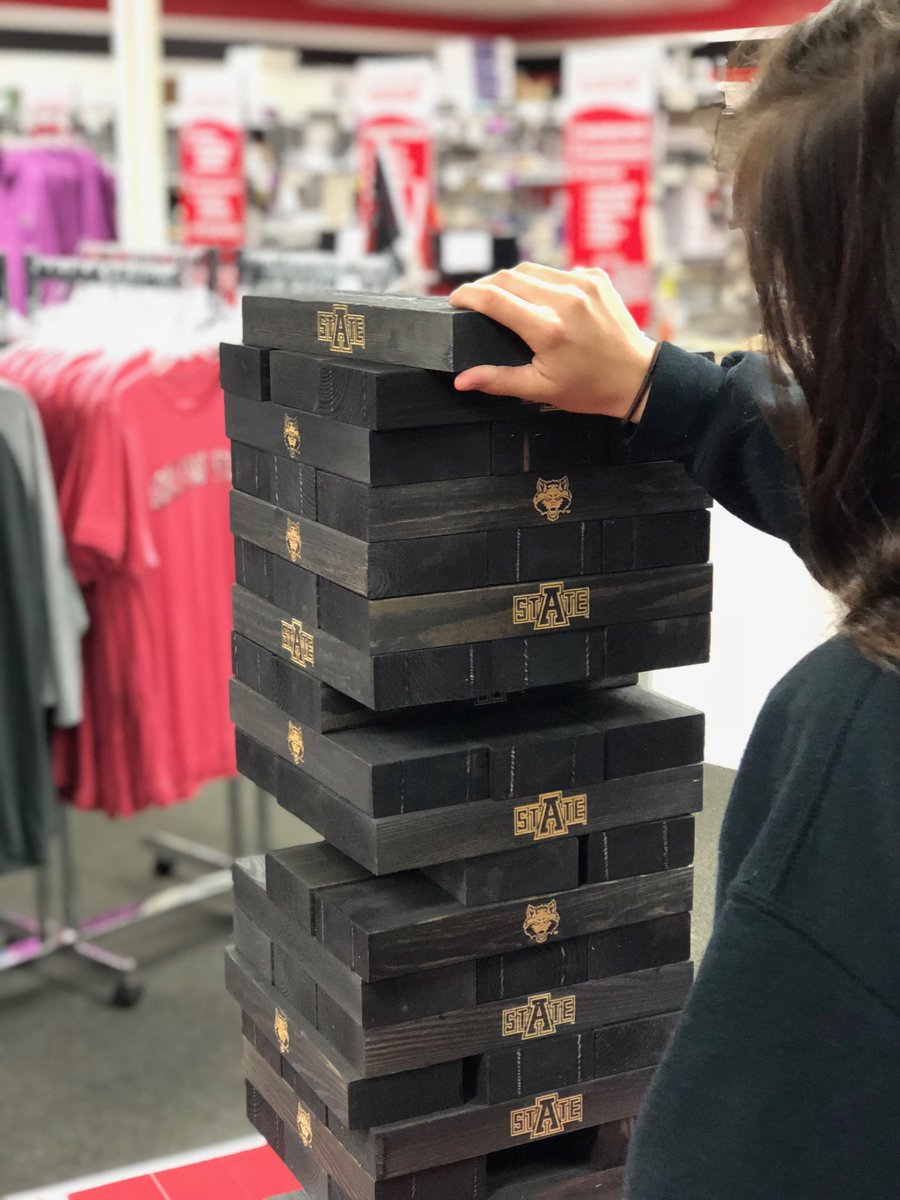 TBB_Jonesboro's tweet photo. Who's down to play the simple stack'em block game that never topples short of fun!? Come check out our NEW A-State Jenga games! We have regular size and GIANT size too! #WolvesUp #TowersUp #BlocksDown https://t.co/v2sJIiMn1L