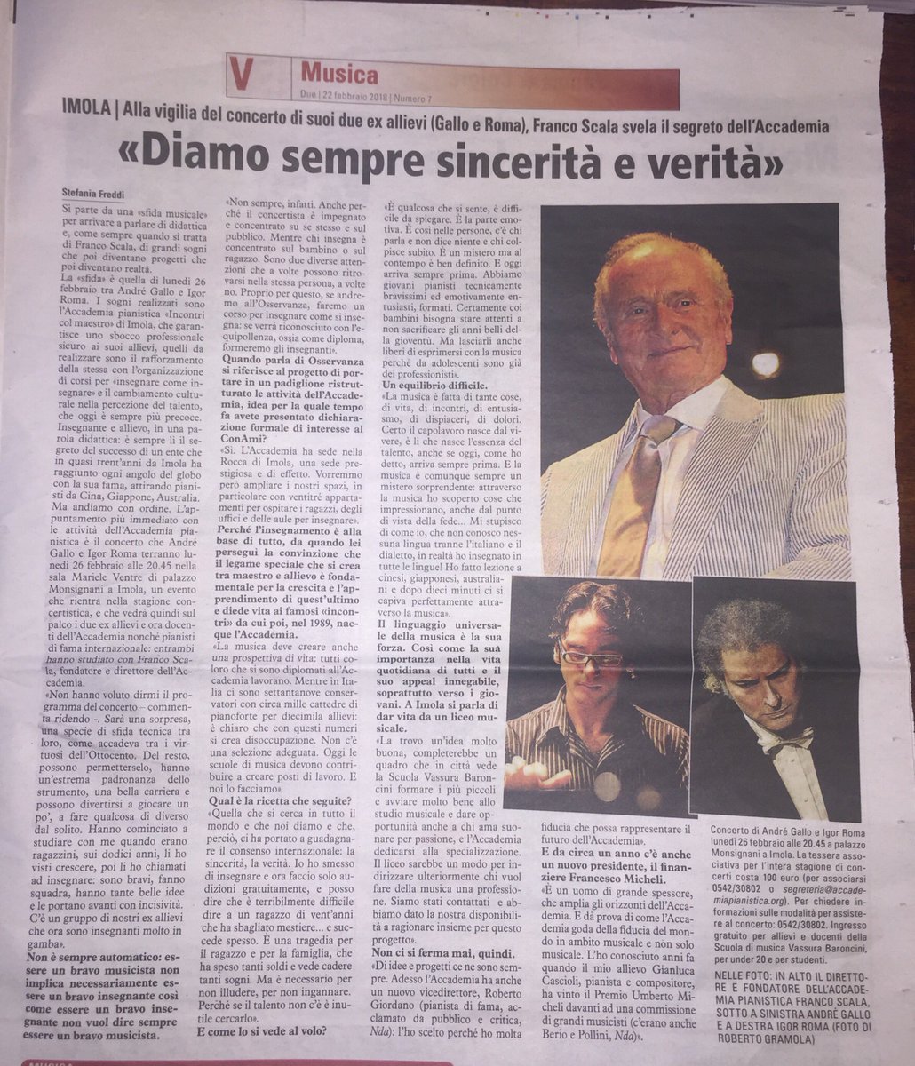 Imola_Academy's tweet photo. “Igor Roma e @GalloAndree due miei allievi: ho imparato più io da loro, o loro da me?” (Franco Scala) lunedì 26/2 in concerto ad Imola https://t.co/eA93bVIbiR