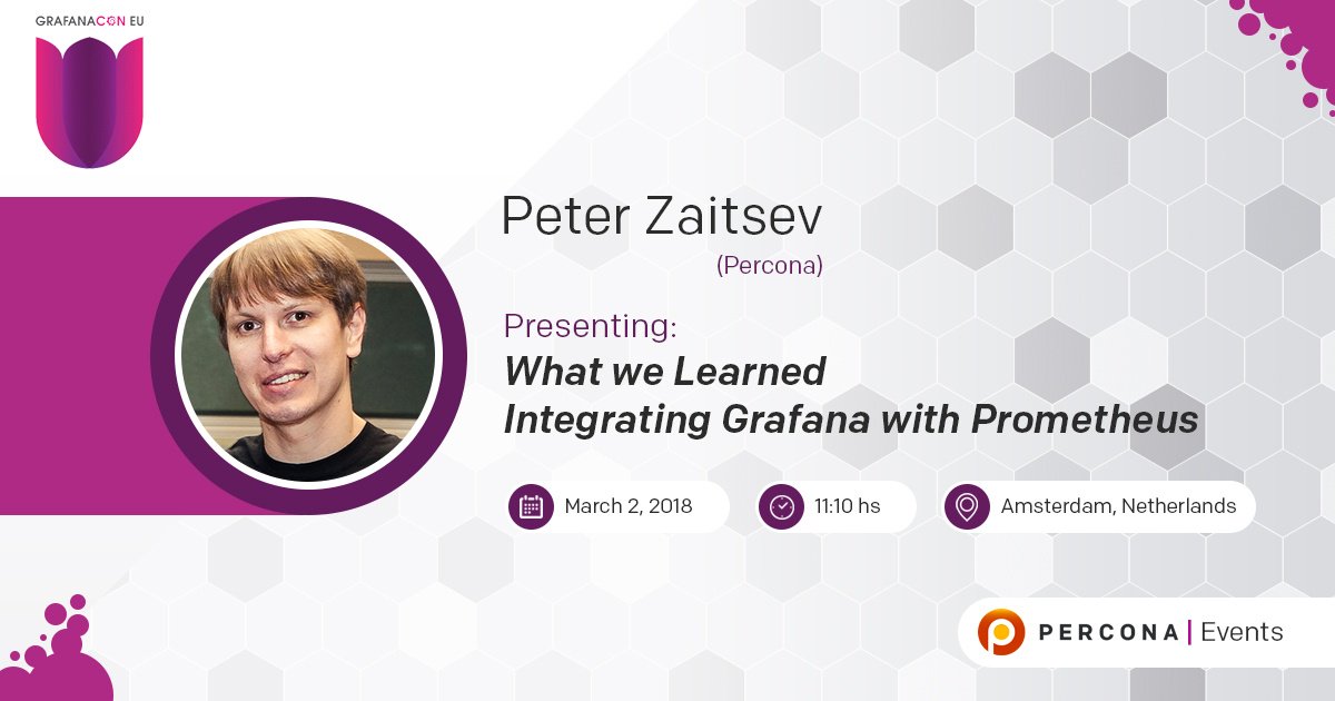 Percona's tweet photo. Catch @PeterZaitsev speak at #GrafanaCon  on March 2nd! 
Drop by booth 7 and meet with the Percona team! https://t.co/y4u6obfmxI