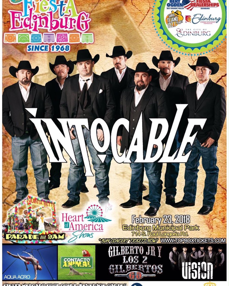 ElGrupoVision's tweet photo. El Valle de Texas estaremos en el festival Fiesta Edinburg este Viernes 23 de Feb., no se lo pierdan amigos! #purovision #vision #intocable #losdosgilbertos #fiestaedinburg https://t.co/g3QcZiZVBJ