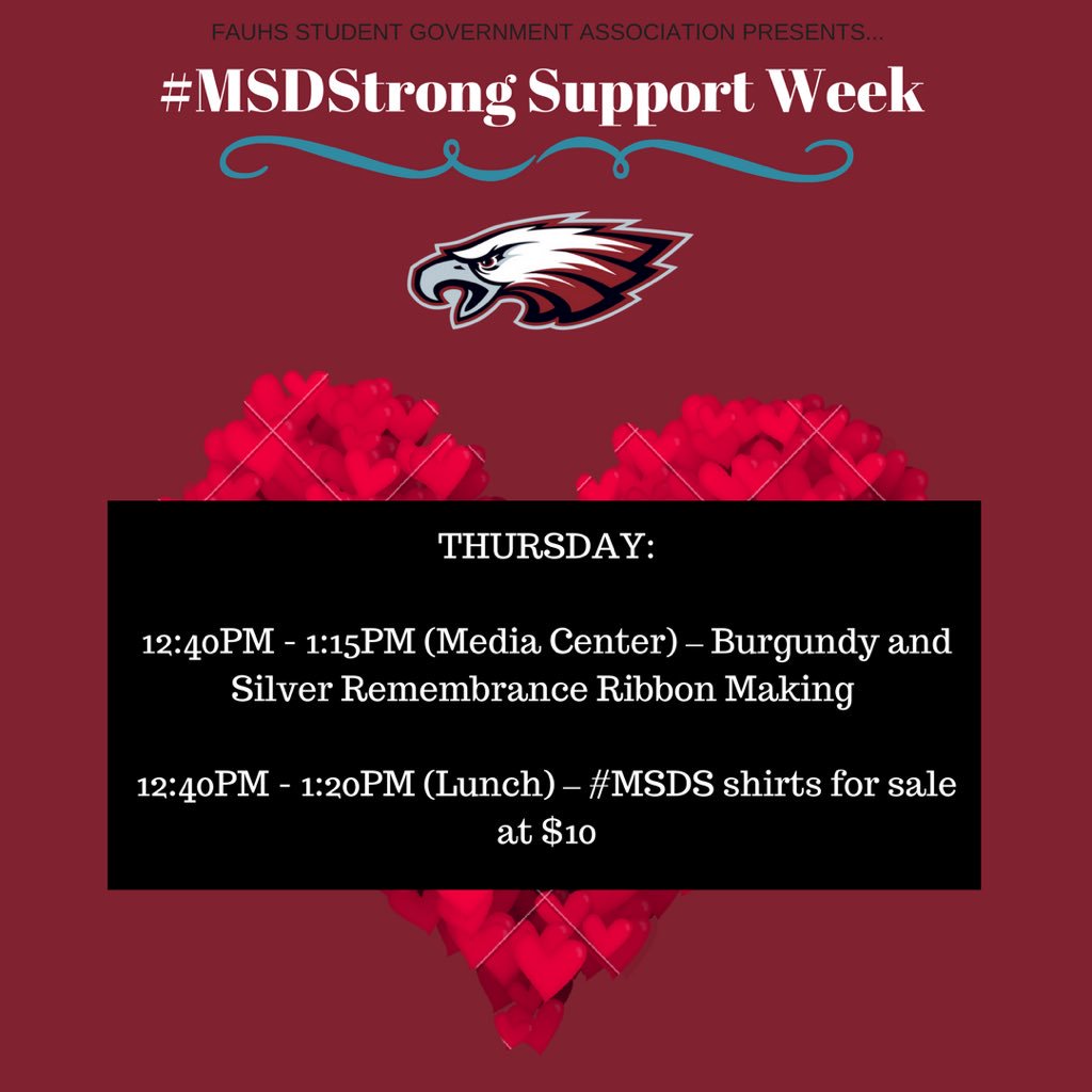 FAUHighSGA's tweet photo. #MSDStrong Support Week ❤️ Day 3❤️ #owlsstandwitheagles https://t.co/55yn5aez8Q