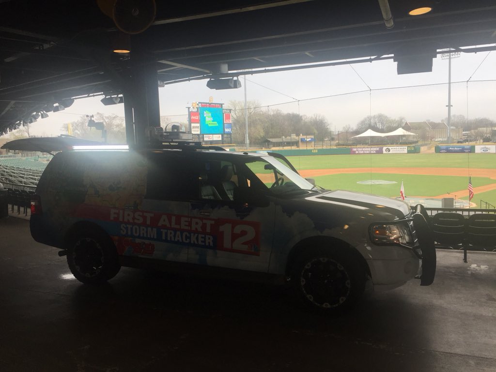 WeathermanVern's tweet photo. We’re getting set up for #BeReadyDay 2018 here at Riverwalk Stadium. Several local, state and federal agencies here to meet with area students about common safety practices from law enforcement, severe weather and severe weather safe. https://t.co/BwtUVGNvWn