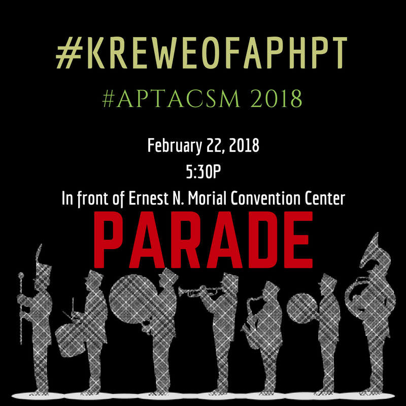 TheAPHPT's tweet photo. Join the #KREWEofAPHPT tonight at 5:30p for a PARADE!!! π₯πΊπ·π¨
#CONNECT #MOVE #APTACSM #pophealth #prevention #healthpromotion #healthandwellness #physio #PTversion2 #PTrev #DPT #movementislife #physicaltherapy https://t.co/3DoTMiYPFG