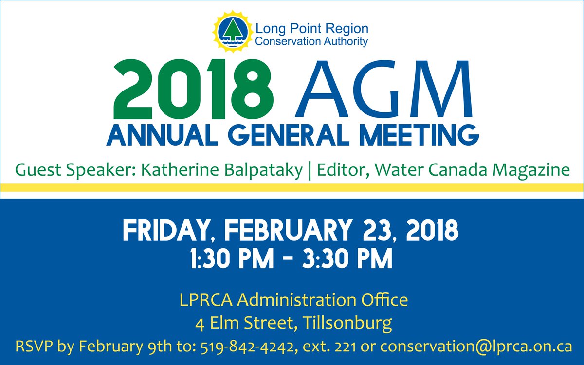 longpointca's tweet photo. Join us tomorrow (Feb. 23 @ 1:30 pm) for the #LPRCA 2018 AGM! @KBalp from @CanadianWater joins us as Guest Speaker! https://t.co/FxgwYZjiag