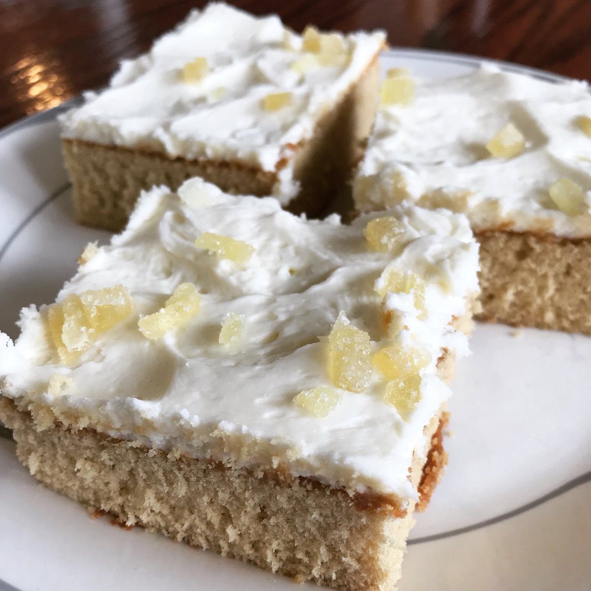 Did you hear our Bourbon Cake was featured on @foodnetwork in the 50 states, 50 cakes article?! We are too excited. We decided to turn it into a cake square for something fun and added a little crystallized ginger on top. Bourbon and ginger are a match made in heaven 👌🏻