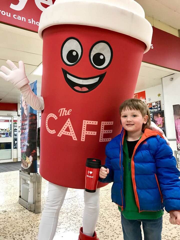 TescoCafe's tweet photo. Today our mascot is making friends with our customers at the @Tesco Cafe in Bristol on Eastgate Road. Pop in to say hello and grab a free hot drink on us! https://t.co/TzSbmomJf0