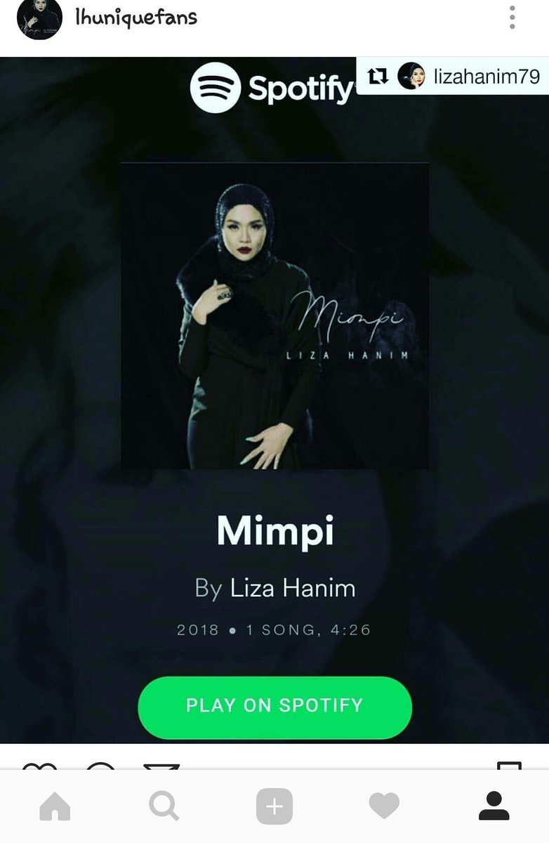 LHUniqueTeam's tweet photo. Congrats idol!!👏👏👏 #Repost
 @lizahanim79 
・・・
Korang!!!! Mimpi is out on Spotify today!!!!!!! Macam mimpi!!! Esok Mimpi will be on major digital platforms... 😍😍 Enjoy it lovelies

#teamLH #teamlizahanim
#mimpilizahanim #mimpi
#newsingle #comingsoon #1daystogo #23feb18 https://t.co/UcWIIxeO61