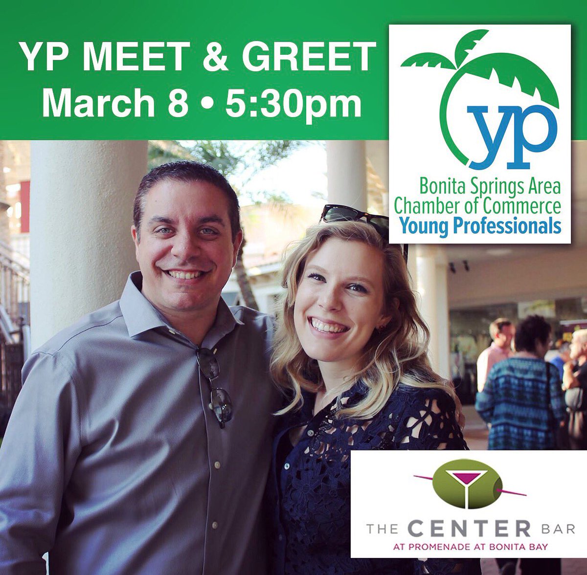 Our next #BonitaYP Networking Event will be on March 8 at <a href="/thecenterbar/">The Center Bar</a> - along with the Chamber’s 5th Annual Community Business Expo at the Promenade from 3pm-6pm. Free to attend.