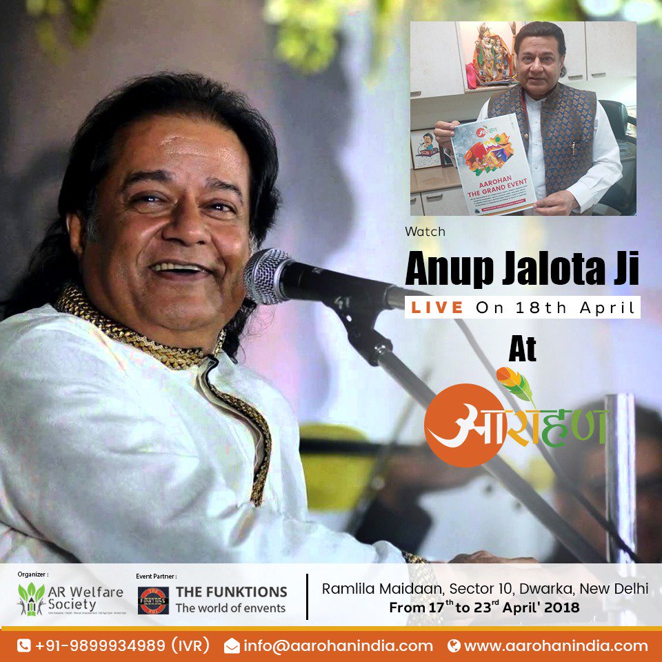 aarohan_event's tweet photo. Aarohan committee feels obliged by the presence of #PadamSriaward winner devotional singer #AnupJalota Ji who has agreed to be part of our 7 day holistic festival #Aarohan at free of cost. If he can, so can you. Give now and reap later in blessings.

#singer #devotionalmusic https://t.co/1lSLw3prNR