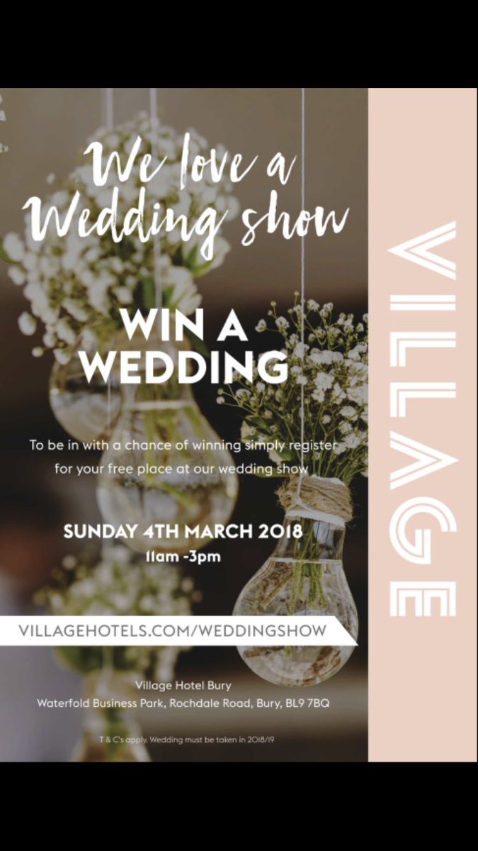 Princess_lowens's tweet image. Win a wedding @Village_Hotels #bury bridal Fayre on Sunday 4th March #winawedding #weddinghour #weddingplanning #wedding @Je55dlh @BridalByEsme @iannewtonvideo @HorgansCars2 @IceEntUK @ohmyeventsuk @BakedWithLove_M @SuperJCharity @CarrickSigns @HelloIsherwood @wedcakesbyshar