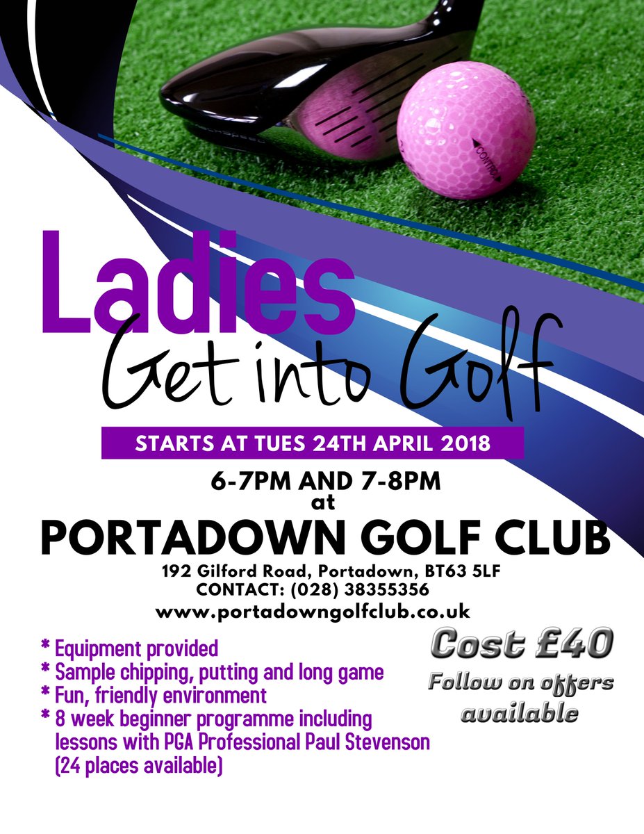 Ladies why not come along to our Ladies "Get into Golf" 8 Week Beginner Programme, equipment and fun provided! We will have you out on the course in no time at all!