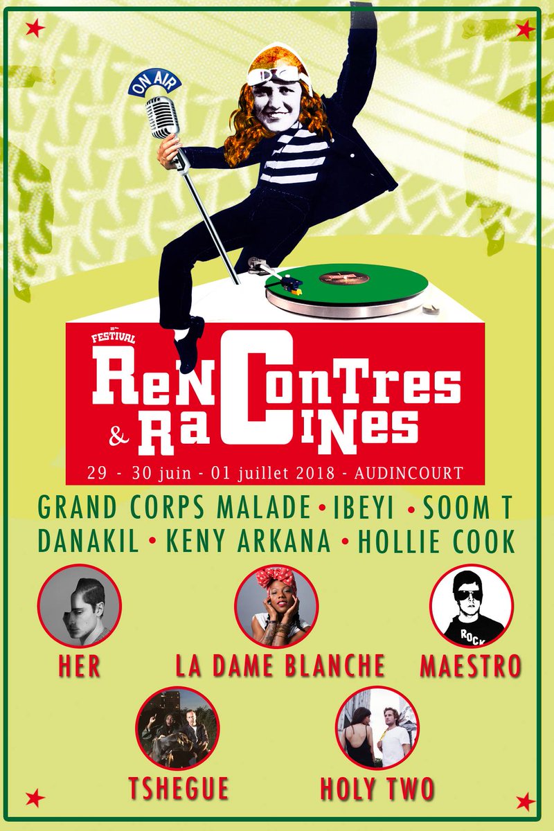 Villeaudincourt's tweet photo. Des nouveaux noms dévoilés pour @Festival_R_et_R , avec HER, LA DAME BLANCHE, MAESTRO, TSHEGUE et HOLY TWO ! 
Et aussi... @grandcorpsmalad, @kenyarkana, @IbeyiOfficial , SOOM T, @Danakilweb  et HOLLIE COOK. 
Du beau monde au programme, non ? #RencontresEtRacines #culture https://t.co/57DmURakHr