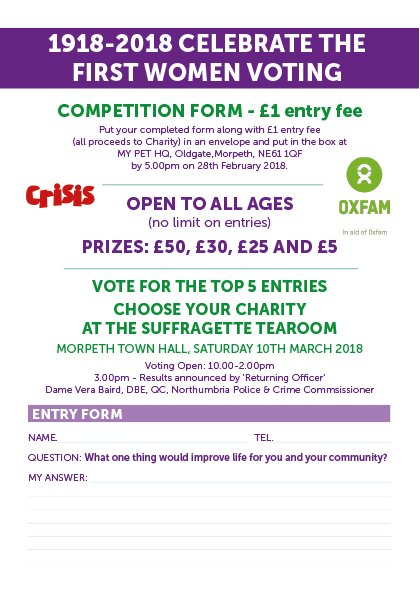 Join our Suffragette Tearoom &amp; Market… Live in Morpeth - enter our competition (7 days left)>

Celebrate women…..