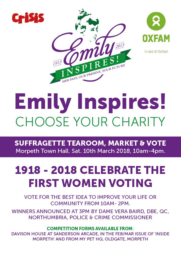 EmilyInspires13's tweet photo. Join our Suffragette Tearoom &amp; Market… Live in Morpeth - enter our competition (7 days left)>

Celebrate women….. https://t.co/FQIlZZfCOQ