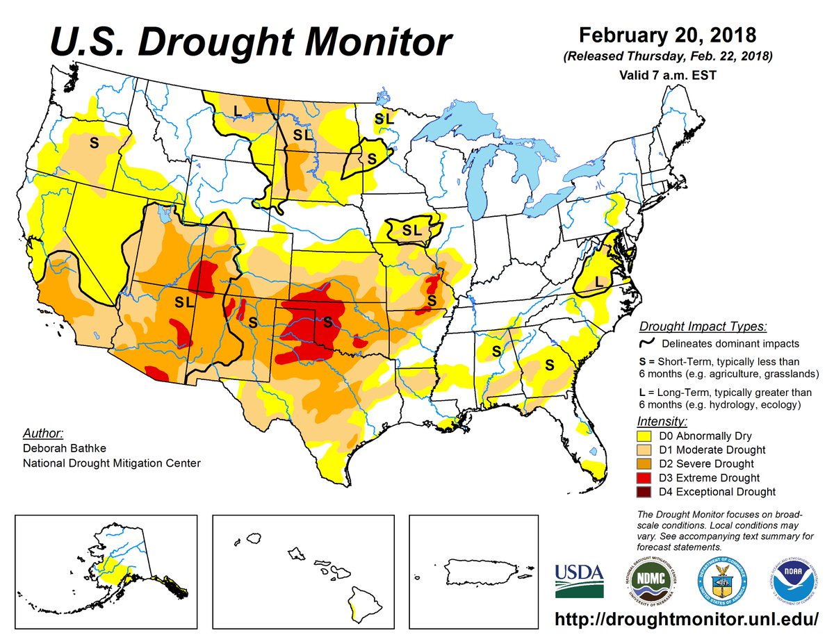 NOAA's tweet photo. More: To access national #drought data + state/region maps &amp; stats, see https://t.co/Nyo1xueBFA #DroughtMonitor https://t.co/HHwE3s4UMc