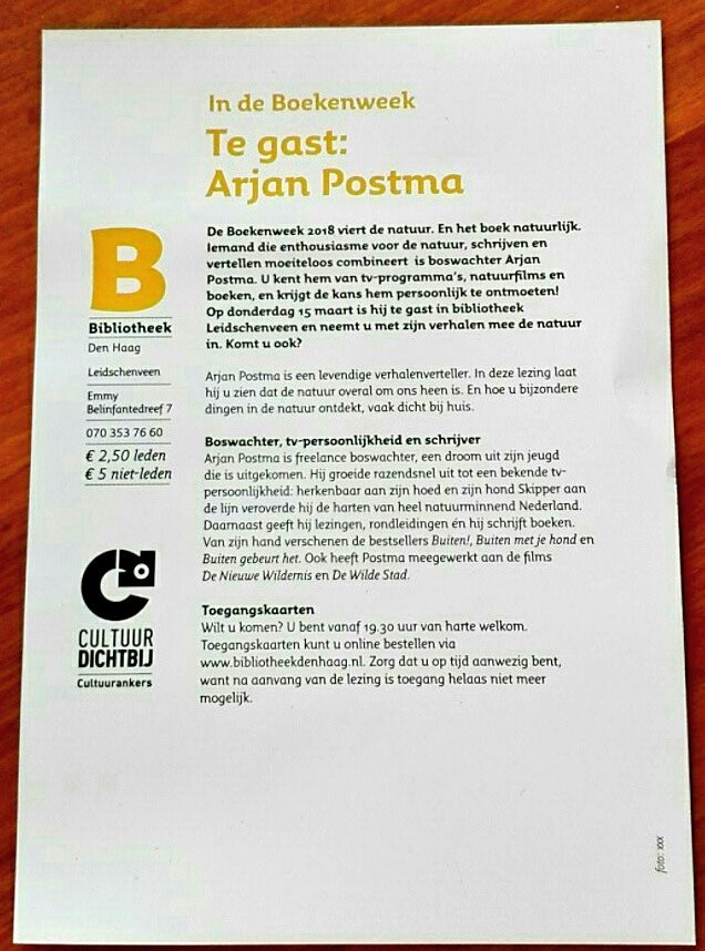 Karlien van Haagen ♌ (@kvanhaagen) on Twitter photo Over zo'n twee weken geeft Arjan Postma  op onze @bieb070 in #Leidschenveen een lezing. Er is nog plek! Wordt vast heel leuk! Over zo'n twee weken geeft Arjan Postma  op onze @bieb070 in #Leidschenveen een lezing. Er is nog plek! Wordt vast heel leuk!