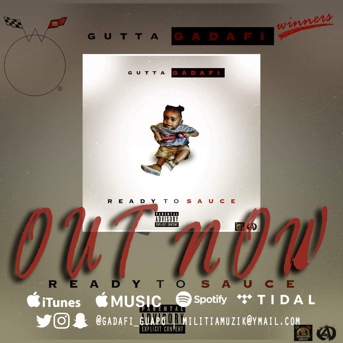 GuttaGadafi's tweet photo. "Ready To Sauce" Available Everywhere Now!!! @iTunes @AppleMusic @Spotify @GooglePlay @TIDAL https://t.co/D5gPOqo9wc