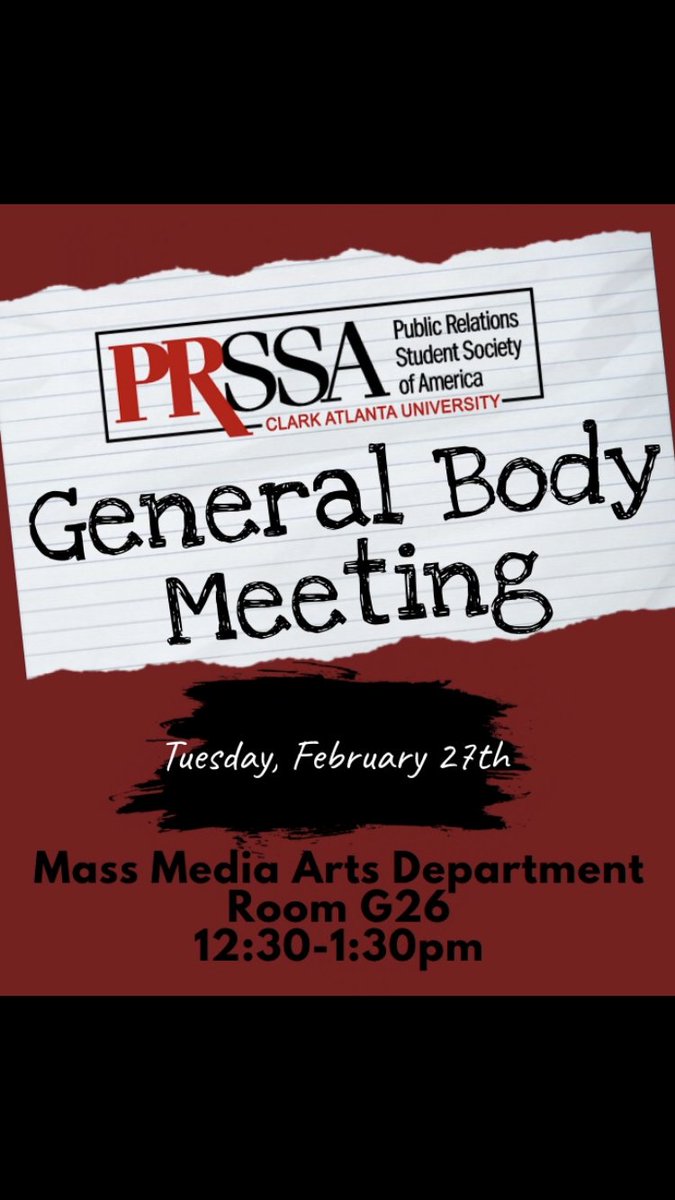 PRSSA_CAU's tweet photo. General Body meeting will take place on the 27th of February starting at 12:30 in room G26 #cau #prssa https://t.co/bSo9AOfRyw