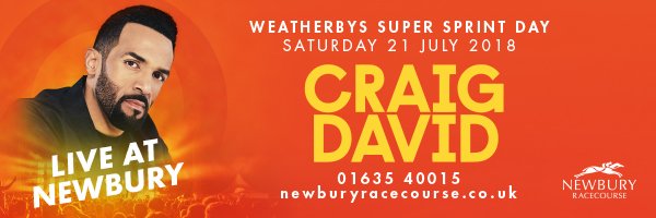 NewburyRacing's tweet photo. Join us for a great day of flat racing and @CraigDavid performing live for Weatherbys Super Sprint Day, Sat 21 July > https://t.co/zk7sh65JYo https://t.co/cxEp1SBrAT