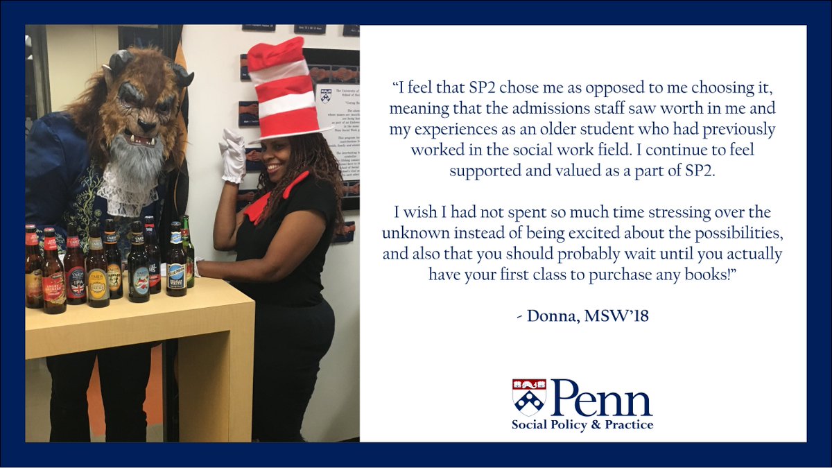 PennSP2's tweet photo. Donna is in the advanced (2nd) year of the Master of Social Work (MSW) program. Her advanced year concentration is in macro practice.
#actionsp2 #facesofsp2 #sp2students #pennMSW #socialwork #msw #macropractice https://t.co/Fhep8aR9H8