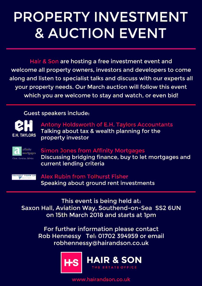 HairAndSonLLP's tweet photo. Want to experience a property auction and learn something at the same time? Come along to our Property Investment Event and stay for the auction if you want. #propertyauctions #propertyinvestment https://t.co/XJqbD8zTzQ