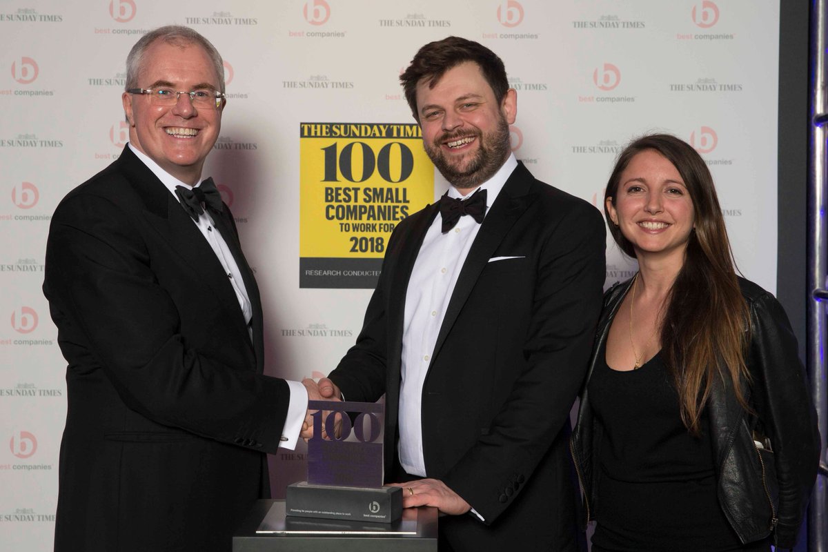 Thanks <a href="/bestcompanies/">Best Companies</a> for a great event last night. We're so happy to be included in the Top 100 Best Small Companies to work for list. Here's <a href="/dwynne/">David Wynne</a> &amp; <a href="/LaniShamash/">Lani Shamash</a> collecting the surprisingly heavy award. @thesundaytimes #BestCompanies2018 #BadgerLife