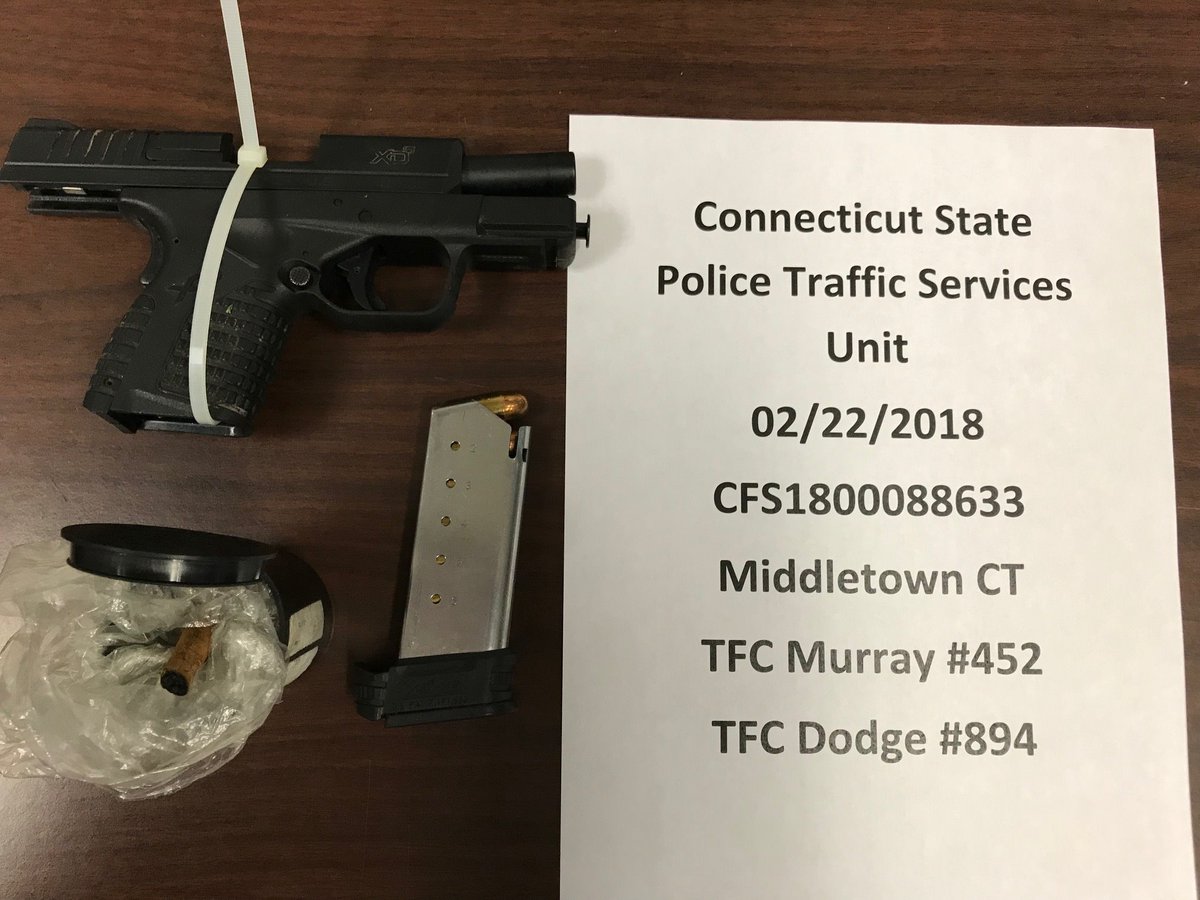 CSPTrafficUnit's tweet image. Truck Enforcement teams, at the N/B I91 Middletown rest area, observed a truck bypass the open scale.  The vehicle was stopped and interactions with the operator, Ryan Smith (age 25) of Bluefield, WV, located marijuana and a loaded Springfield Armory .45 cal handgun.
