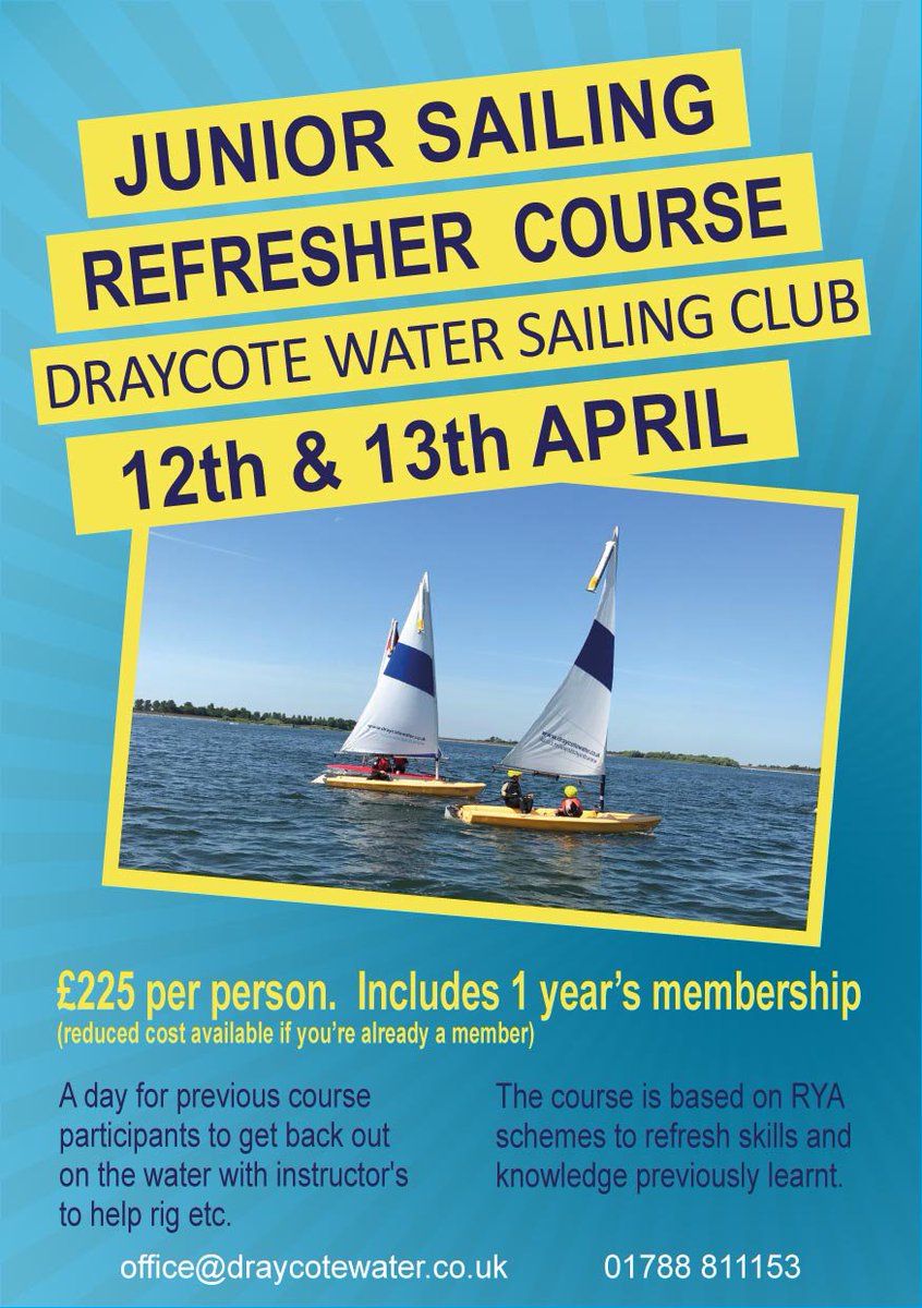 DraycoteWaterSC's tweet photo. Join us for a 2 day refresher course aimed at sailors who haven't been on the water for a while. Click here for booking: https://t.co/1CEhpH1IXh
#getsailing #dinghysailing #warwickshire #draycotewater https://t.co/QRmSBvLg3g