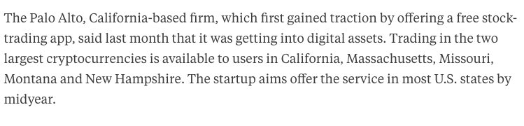 crypto's tweet photo. JUST IN: Robinhood is offering commission-free trading of Bitcoin and Ethereum for the first time https://t.co/1LJECnXp8Y https://t.co/K6UyTjdFFB